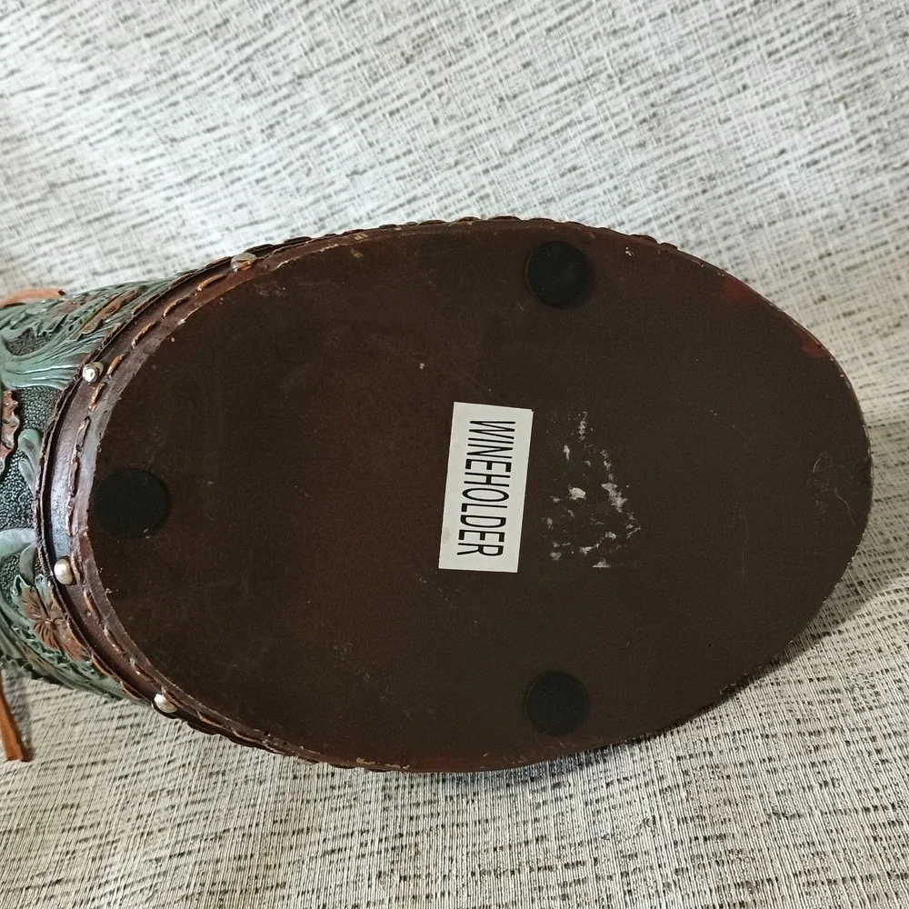 Western Floral Tooled Double Wine Bottle Holder Teal Copper Rustic Decor